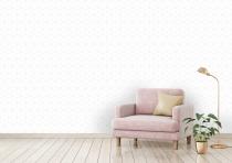 Interior poster mock up with pink velvet armchair, pillow and pl