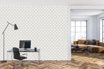 White home office with poster